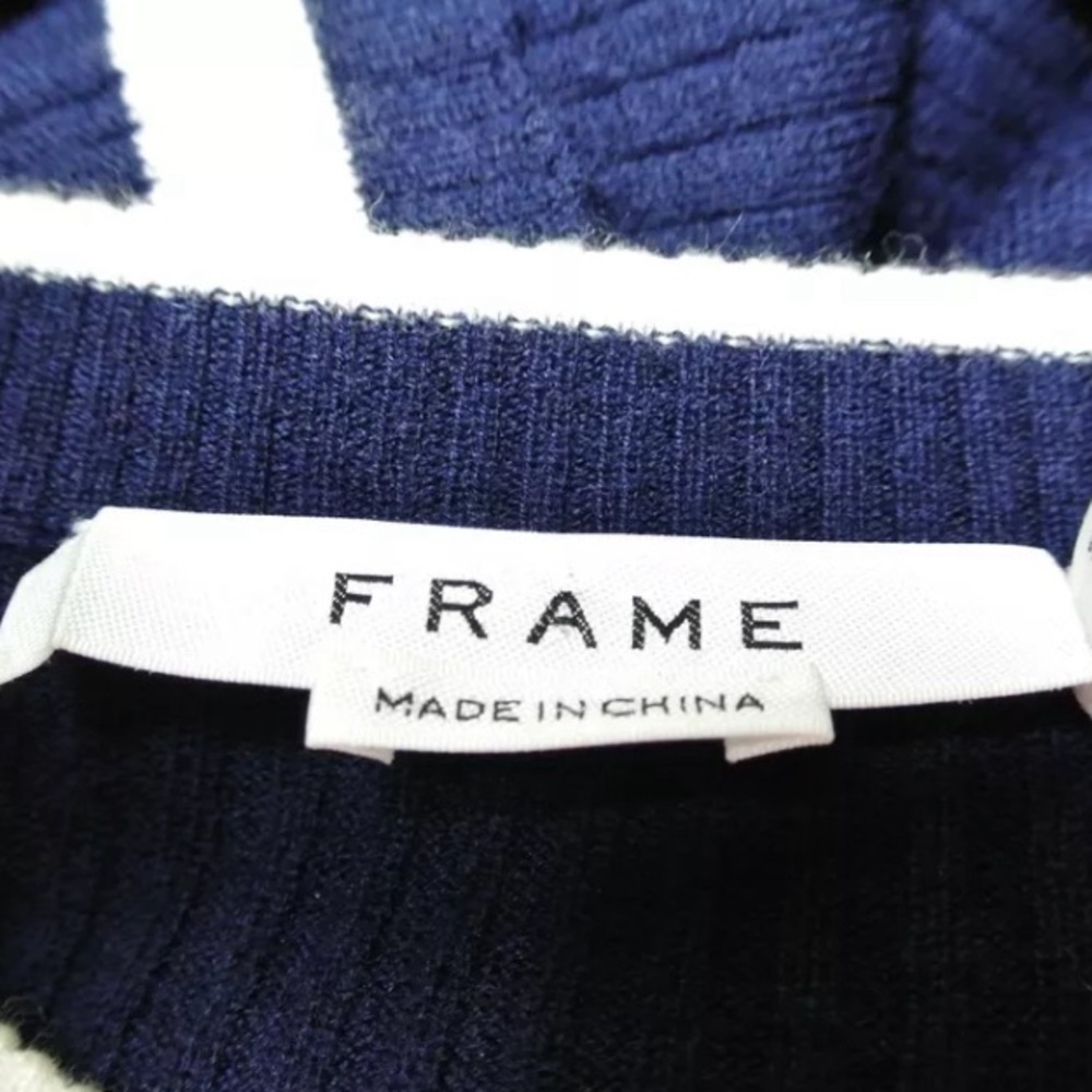 FRAME‎ Ruffle-Cuff Rib-Knit Wool Sweater in Navy - Picture 5 of 6